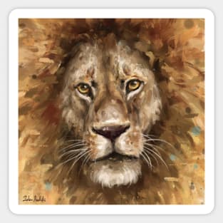 Closeup Portrait Painting of a Majestic Lion Staring at You Sticker